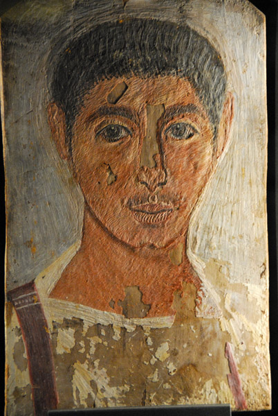 Fayum Portrait (painted funeral mask) of a young main, 220-250 AD