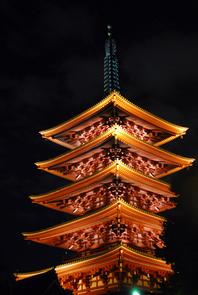 Pagoda of Sensō-ji illuminated at night