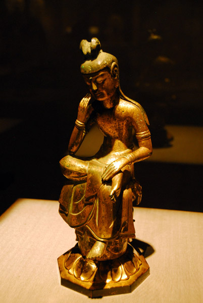 Seated Bodhisattva with one leg pendent, Asuka period, 7th C.