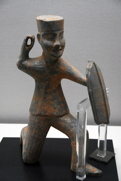 Painted Pottery Figure of a Warrior with a Shield, China, 2nd-3rd C. AD