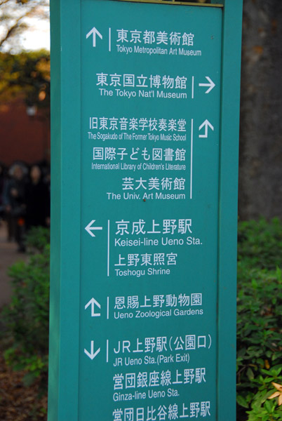 Ueno Park directional sign