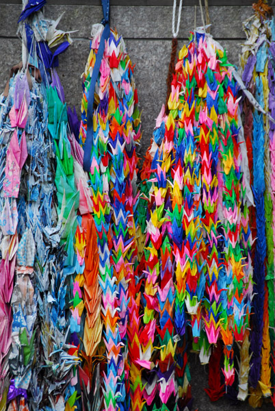 Colorful origami strung on the Hiroshima and Nagasaki memorial