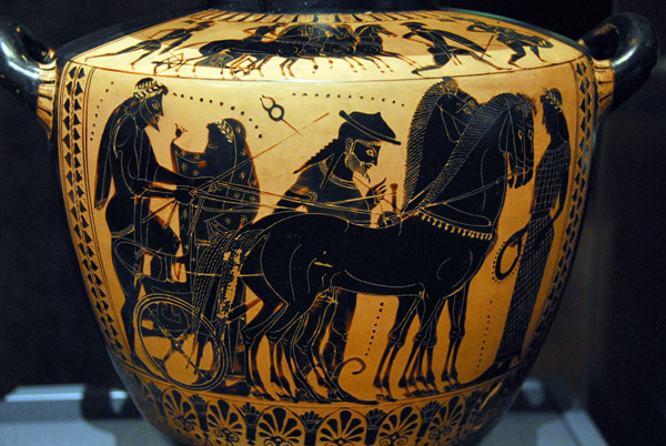 Black-figured Attic Hydria depicting a god and chariot, ca 520 BC