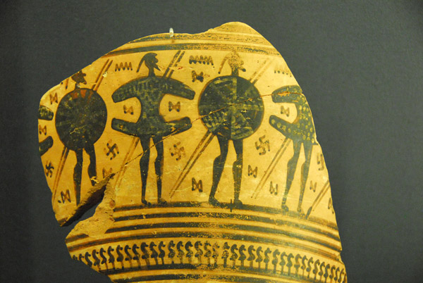 Amphora fragment with warriors, ca 720 BC
