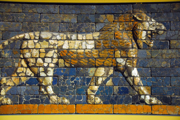 Babylonian wall relief with a striding lion from the time of Nebukadnezar II (604-562 BC)