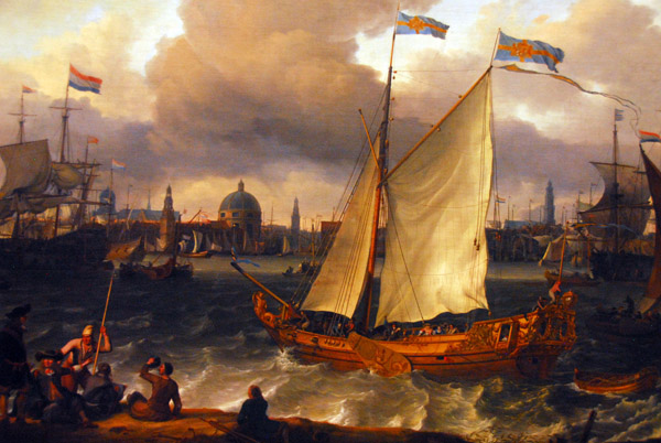 The Swedish yacht Lejonset on the IJ River, Amsterdam, by Ludolf Backhuizen, 1674