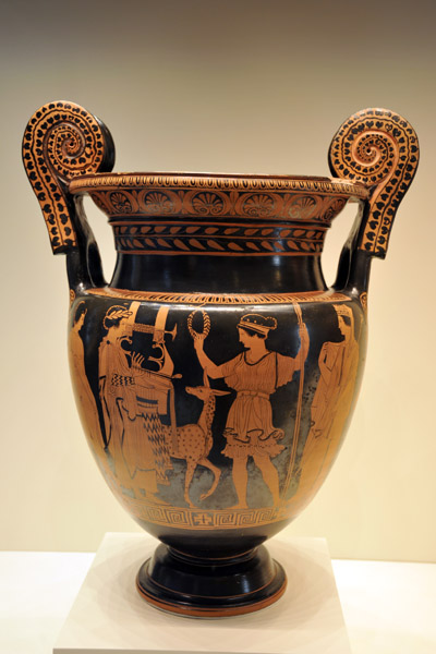 Mixing Vessel with Apollo and Artemis, Greek (Lucania, South Italy) 415-400 BC