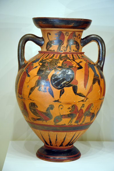 Storage Jar with Herakles Battling Kyknos, Greek (Euboea) 570-560 BC