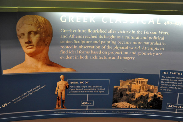 Greek culture in the Classical Age - Polykleitos sculpts the Doryphoros exemplifying ideal proportions for the male nude, 450 BC