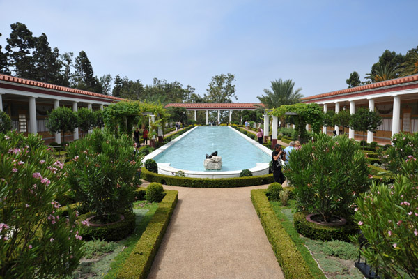 Pool (220 ft) and outer peristyle court, Getty Villa