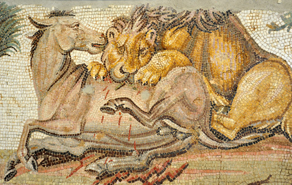 Floor Mosaic of a Lion attacking an Onager, Roman ca 150 AD