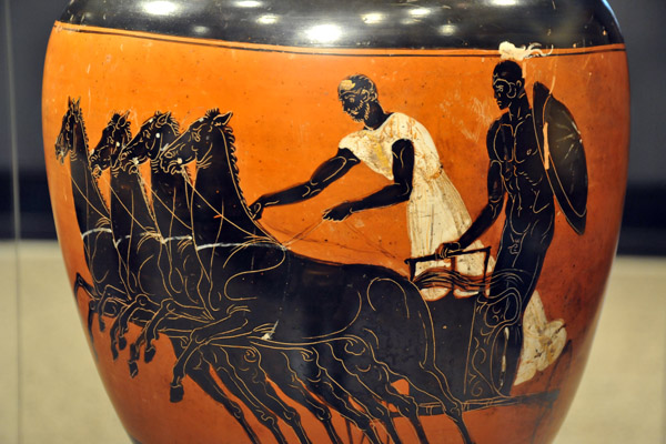 Prize Vessel from the Athenian Games depicting the apobates race, 340 BC