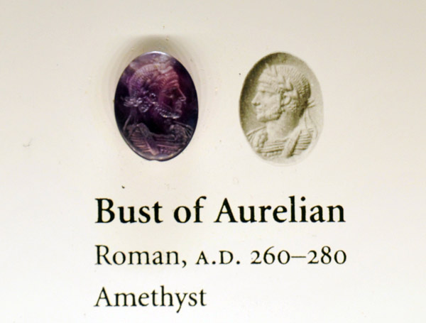 Curved oval intaglio bus of Aurelian, Roman Amethyst, 260-280 AD