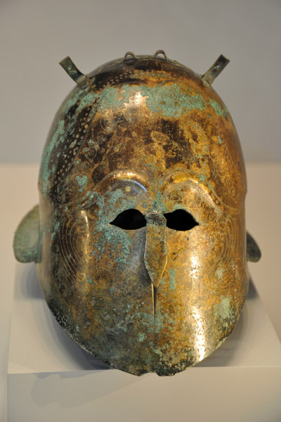 Bronze helmet with sphinxes, Greek (South Italy) 400-375 BC