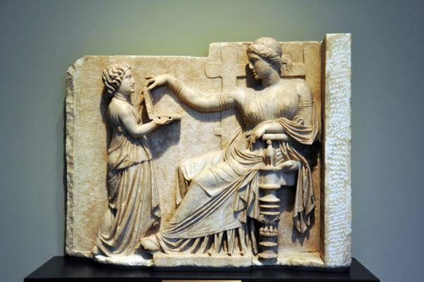 Gravestone of a woman with her attendant, Greek ca 100 BC