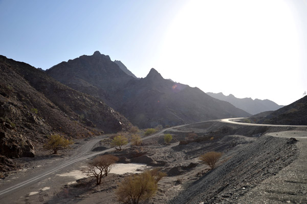 The old Off-road track in the wadi and the new Oman Highway 9
