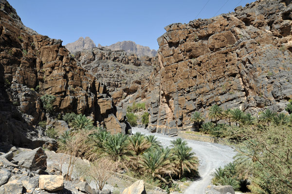 To get around a rockfall, the road climbs on the side of the valley before returning to the wadi floor