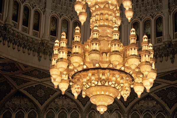 The famous chandelier of the Sultan Qaboos Grand Mosque, one of the largest in the world
