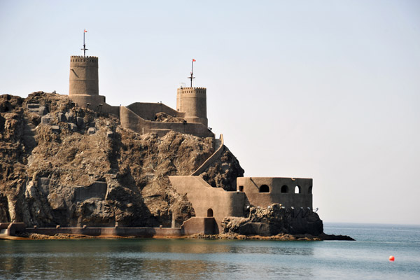 Fortifications on the west side of Muscat Harbor