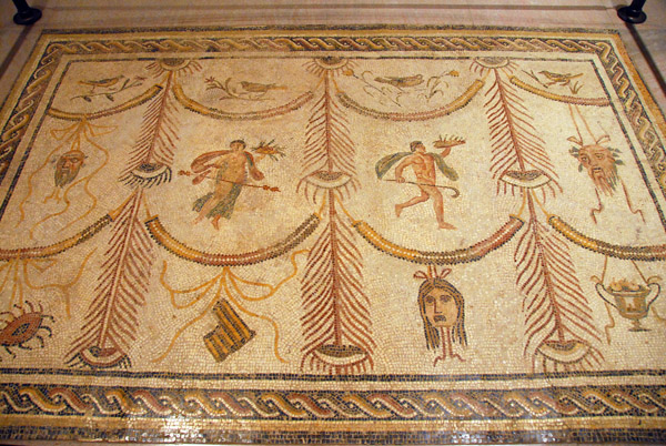 Roman Floor Mosaic from Tunisia with symbols of Bacchus as God of Wine and Theater, 3rd C. AD