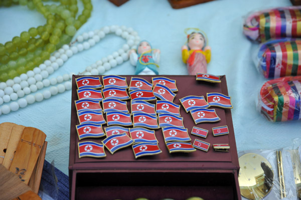 Souvenir DPRK flags at the Tea House