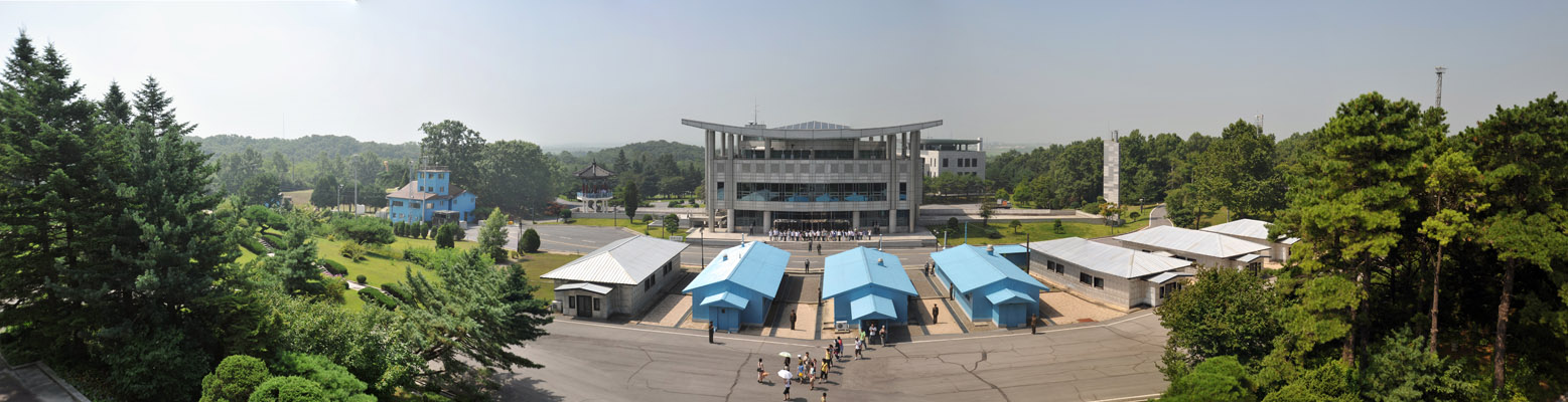 Panorama of Panmunjom Joint Security Area from the balcony of the Panmungak Pavilion