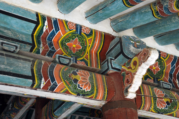 Painted beams of the gate to the Songgyungwan complex, Koryo Museum, Kaesong