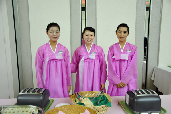 Waitresses at the Yanggakdo International Hotel, Pyongyang