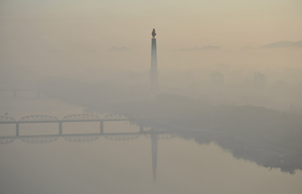Juche Tower in the early morning mist