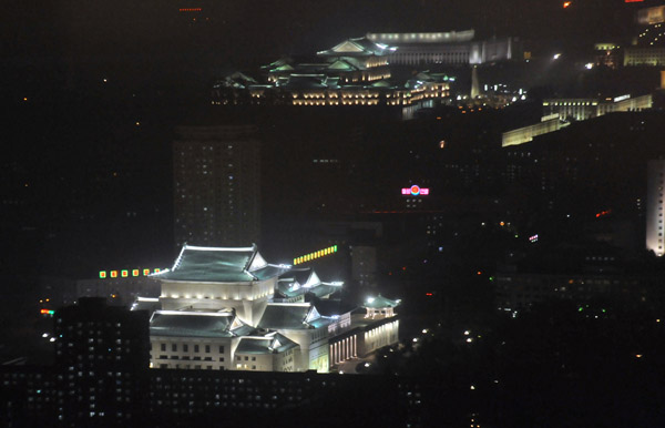 Monuments of central hotel illuminated for the Liberation Day Holiday