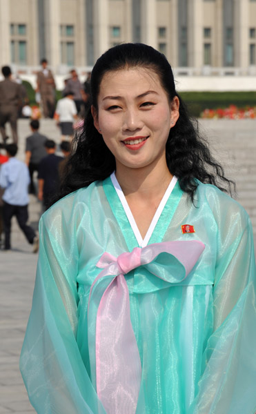 North Korean woman dressed traditionally for Liberation Day