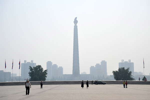 Juche Tower across the river from Kim Il Sung Square