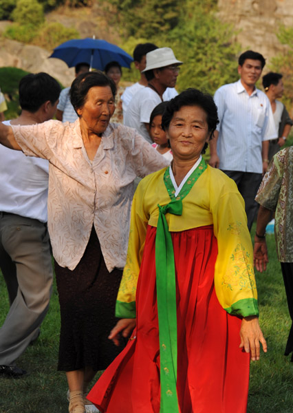 Woman in traditional Korean dress, Moranbong Park
