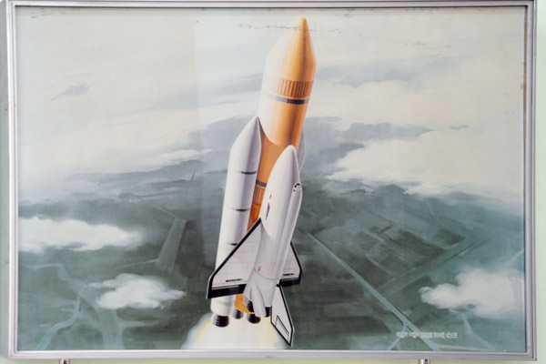 Three Revolutions Exhibition - artists rendering of a North Korean spaceshuttle