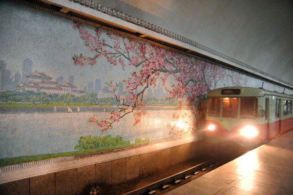 Pyongyang metro arrives at Yongwang Station
