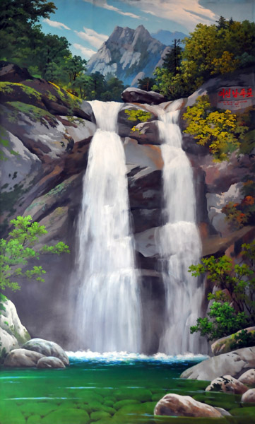 Painting of a Mt. Myohyang waterfall, Hyangsan Hotel