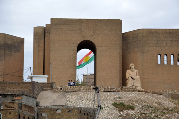 Kurdish flag seen through the south gate of Erbil Citadel