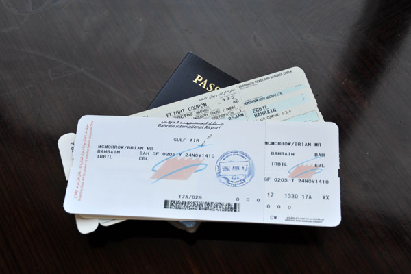 Boarding pass for Gulfair Bahrain-Erbil (also spelled Arbil and Irbil)
