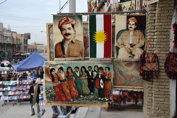 Carpet portraying Kurdish leader Massoud Barzani, President of the Kurdistan Regional Government (KRG)