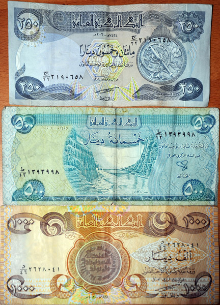 Post Saddam-Iraqi Dinars - 250, 500, 1000