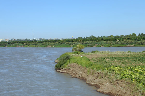 The primary confluence of the White and Blue Niles from the White Nile Bridge