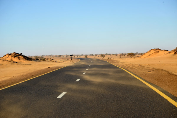 Dust blowing across the Libyan Desert highway