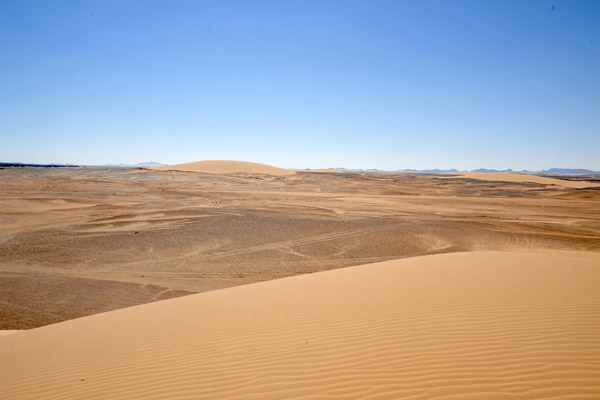 The hard desert floor is only partially covered in sand