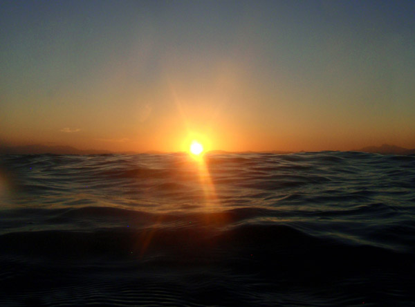 Surfacing just in time for sunset, Red Sea, Sudan