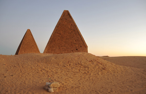 Two of the royal pyramids at Karima just after sunset