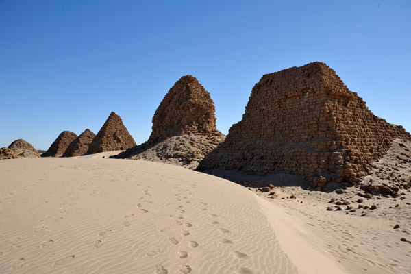Footsteps in the sand at the Pyramids of Nuri