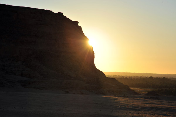 Sunrise at Jebel Barkal seen from the northern pyramid group