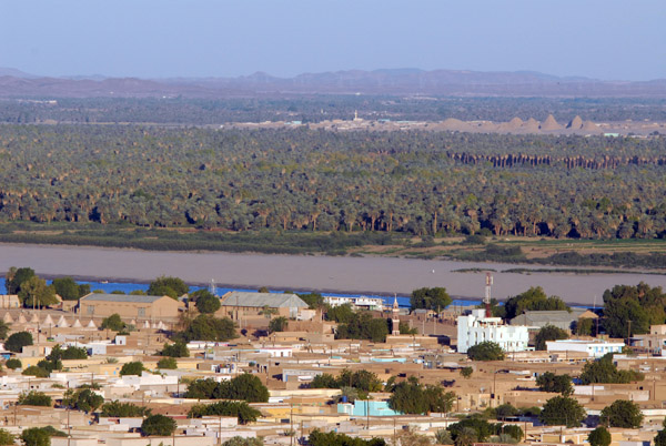The Nile in front of Jebel Barkal with the pyrmids of Nuri around 5 miles away