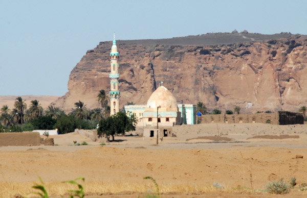 A mosque on the West Bank of the Nile with Jebel Barkal