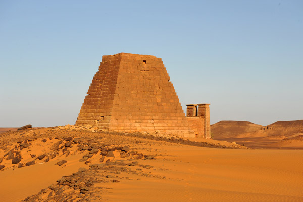 The Pyramid of King Natakamani sits away from the main set of pyramids at Mero